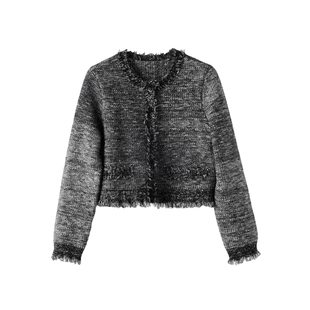 AS百搭外套女26春季新款经典小香风短款不挑人直身版简洁大气毛衣