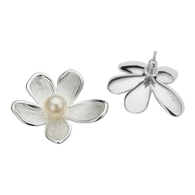 S925纯银小众设计清冷气质天然淡水珍珠花朵耳环耳钉