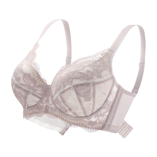 贝纹蕾丝 大码内衣女大胸显小薄款聚拢防下垂文胸超大杯95100GHIJ