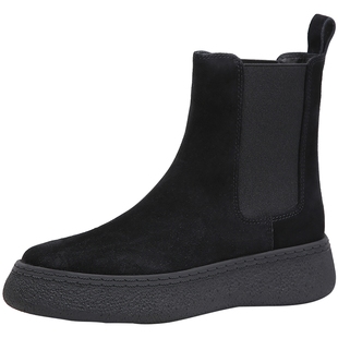 BellaLily新款时尚厚底中筒靴女平底切尔西靴复古瘦瘦靴子