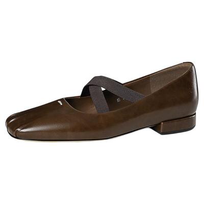 星期六2025新款真皮方头玛丽珍鞋