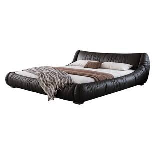 法莎蒂意式极简真皮床现代简约跑车双人床轻奢婚床主卧侘寂风床