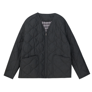 90白鸭绒秋冬V领轻薄菱形格袖口格子拼接时尚保暖显瘦羽绒服外套