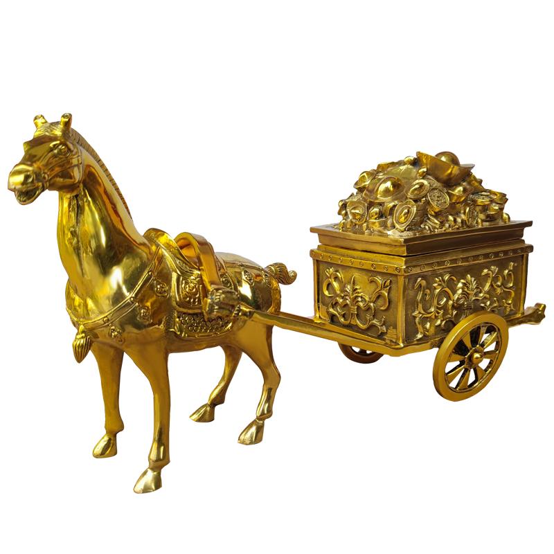 铜马拉车黄铜马车马拉金箱马拉财宝马拉元宝家工艺品马到成功摆件