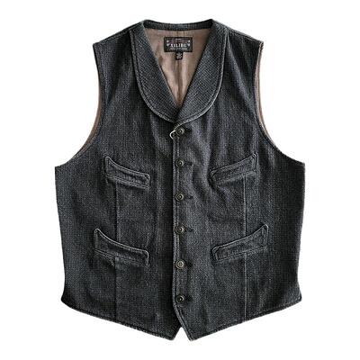 西里布复古青果领水洗马甲背心