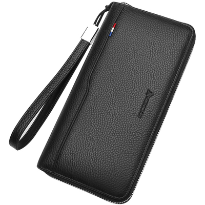 稻草人真皮牛皮钱包手拿包大容量