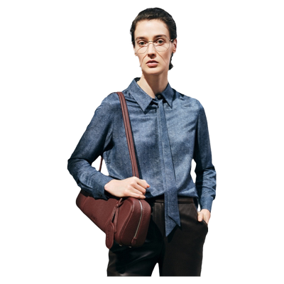 【粘纤】Laurel劳芮新款淡人牛仔印花飘带领衬衫女LWL353C04500