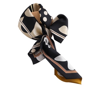 复古大花双层斜纹真丝丝巾细长条飘带桑蚕丝围巾女装饰尖角小领巾