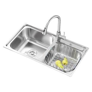 东鹏304不锈钢拉伸一体水槽双槽手工水池厨房大洗菜盆家用洗碗池