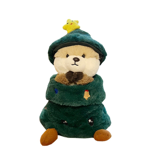 2025原创圣诞树玩偶腊肠狗狗公仔水獭毛绒玩具桌面摆件圣诞节礼物