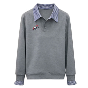 洋气假两件卫衣女款春装2026新款妈妈装小个子长袖格子衬衫领上衣