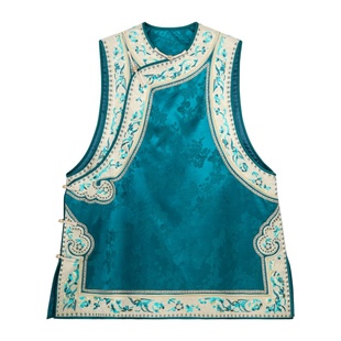 JINYU矜羽【凌风】中长款蓝色拼接刺绣马甲 新中式国风马夹