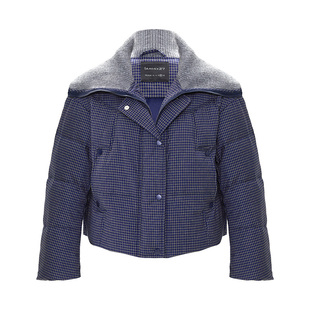 IAmMIX27羽绒服短外套女小个子格子蓬松保暖百搭针织大翻领面包服