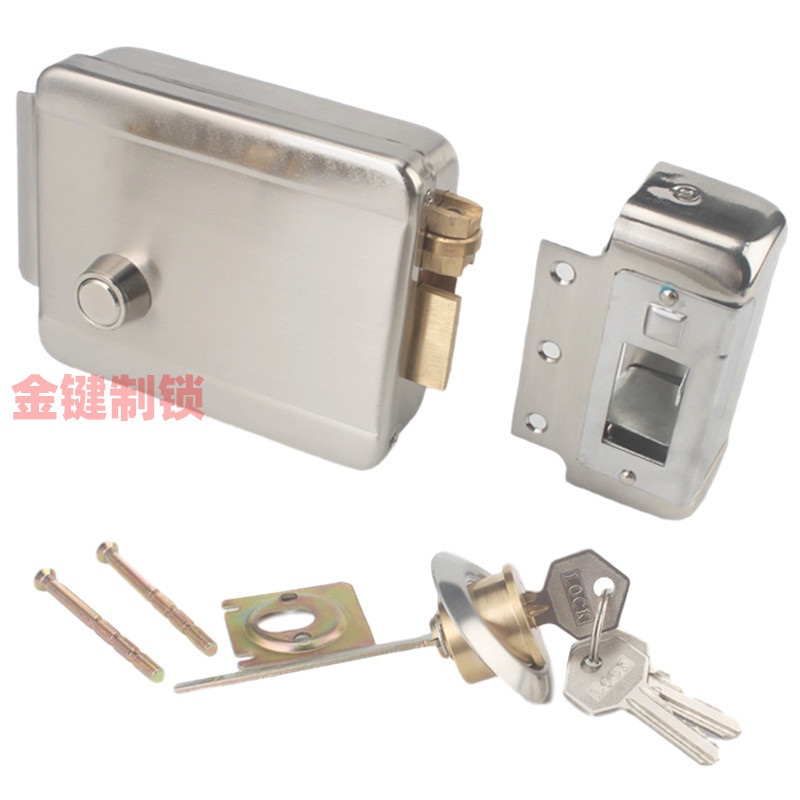 金键拉丝单头电控锁1073电磁锁单元门锁楼宇对讲锁12V2线门禁锁
