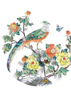 上海大盟水移画仿螺钿贴纸喜鹊登梅鱼戏莲花鸟鸣涧景德镇仿古磁盘