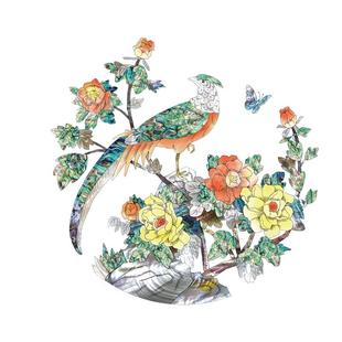 上海大盟水移画仿螺钿贴纸喜鹊登梅鱼戏莲花鸟鸣涧景德镇仿古磁盘