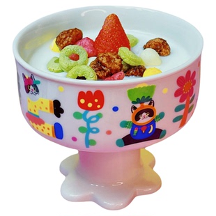 uodycoco原创插画冰激凌杯可爱卡通酸奶高脚杯家用沙拉水果小碗