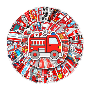100张消防车贴纸消防员急救交通工具卡通涂鸦素材装饰贴画行李箱摩托车手账笔记本ipad手机冰箱滑板防水贴纸