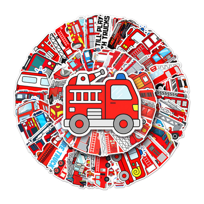100张消防车贴纸卡通防水装饰贴