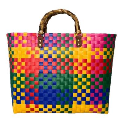 具美超大容量竹节把手彩色编织包