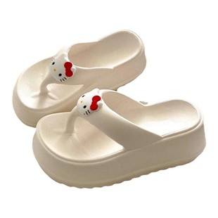 可爱小猫咪6cm厚底夹趾鞋女KT猫小众ins增高外穿防滑人字拖鞋