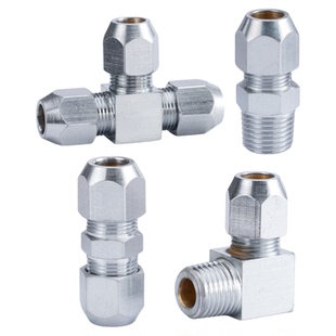 铜卡套式接头直通终端中间直角90度弯头三通气管铜管油管液压