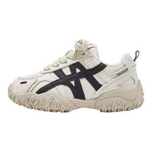 儿童真皮运动老爹鞋2025秋冬新款女童二棉加绒鞋子白色男童休闲鞋