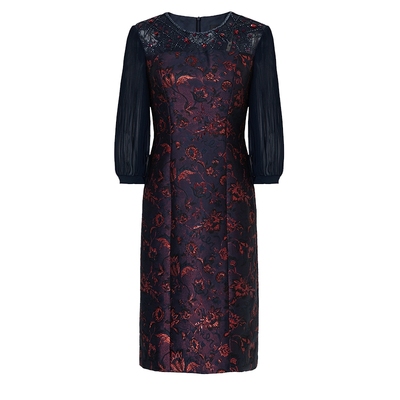 专柜正品马天奴女秋冬秋提花连衣裙子钉珠高级礼裙MTA414DRB0