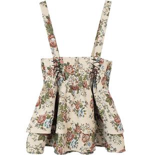 华丽织锦碎花提花背带半身裙2024夏季设计感绑带收腰显瘦a字短裙