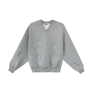 【现货】weave 花灰色可拆卸垫肩宽松套头V领时髦休闲短款卫衣