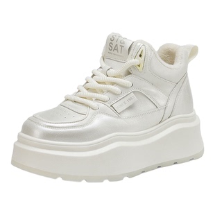 星期六加绒高帮厚底小白鞋女款2025新款冬季小个子增高休闲板鞋子