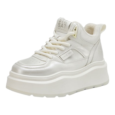 星期六加绒高帮厚底小白鞋女款