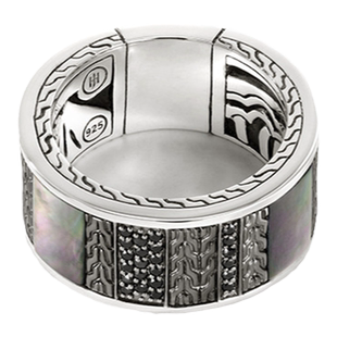 JohnHardy CLASSIC CHAIN 黑珍珠贝母镀黑银戒指 原创设计 送礼物