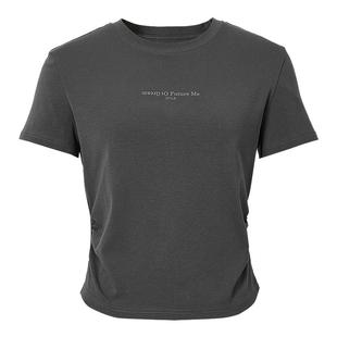 红袖春季2025新款女装字母主题印花正肩圆领套头T恤