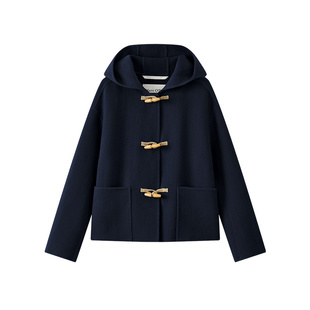 【自营】Marc O'Polo2025冬季新款绵羊毛牛角扣连帽短大衣外套女