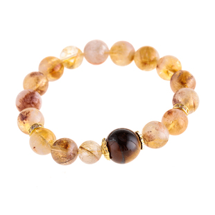 天然水晶转运珠手串女招财黄塔晶茶水晶复古手饰虎眼石发晶手链