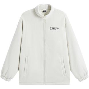 特步运动外套男女2025秋冬保暖休闲摇粒绒夹克情侣开衫宽松上装