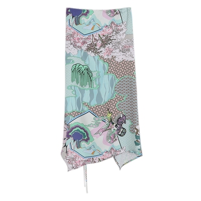 谜底前开叉半身裙女春季新款主题花色包臀裙中长裙231MB0164