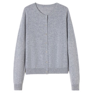 思诺芙德圆领镶钻100%山羊绒开衫女秋冬新款安哥拉红针织毛衣外套