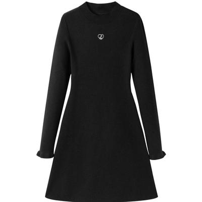 乐町半高领针织连衣裙女装冬季新款木耳边袖口舒适基础修身打底裙