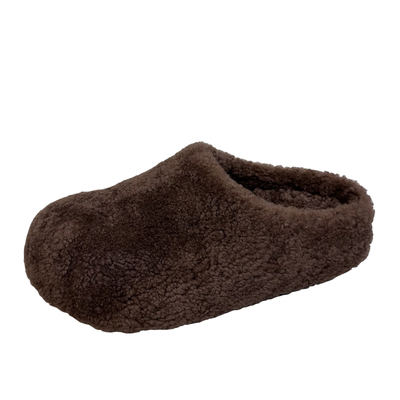 5cm跟高真皮毛一体羊羔毛包头拖