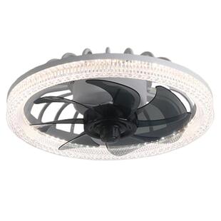 新款LED螺口水晶风扇灯吸顶吊扇一体带遥控三色无极调光卧室厨房