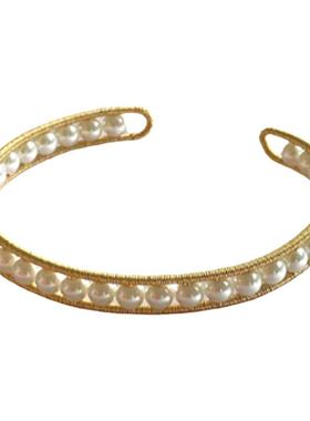 手镯小巧绕线天然淡水法式复古