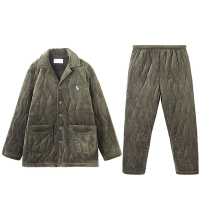 男夹棉睡衣红豆三层防静电家居服