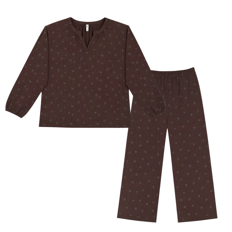 女V领碎花可外穿家居服套装