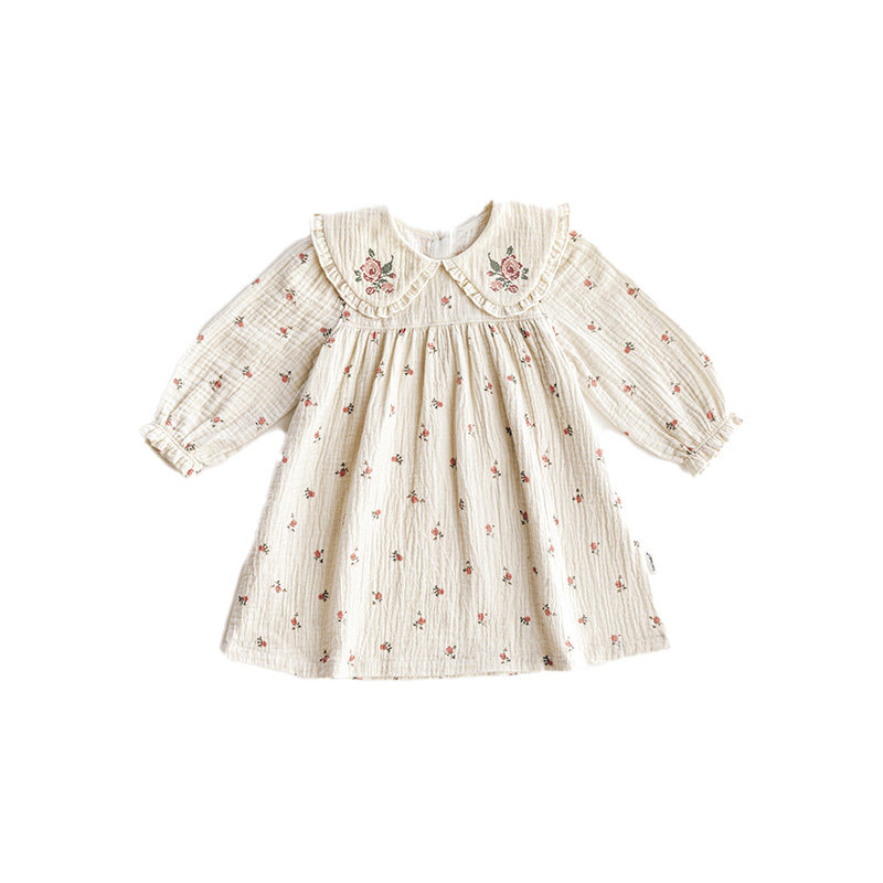 【新品】OAK FAMILY女童全棉碎花连衣裙宝宝长袖娃娃领绣花裙