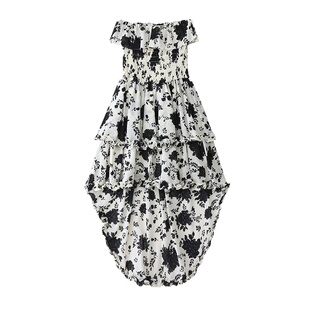 大于诗集法式茶歇裙浪漫碎花吊带连衣裙女气质收腰荷叶边长裙夏季