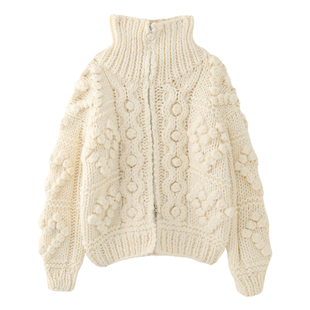 MMC 欧货重工粗针棒针手工编织球球高领拉链加厚针织开衫外套毛衣