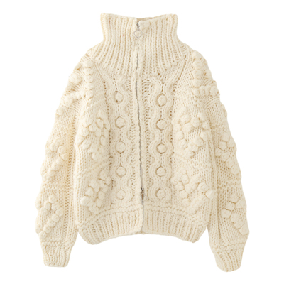 蔻后慵懒风针织手工棒针拉链开衫