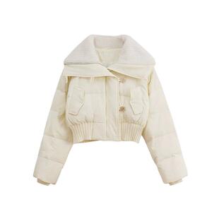 羊羔毛短款羽绒棉服女2025秋冬季新款设计感翻领小个子面包服外套